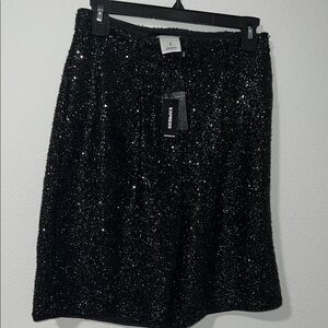 Express Black Sequin A-Line Short Cocktail